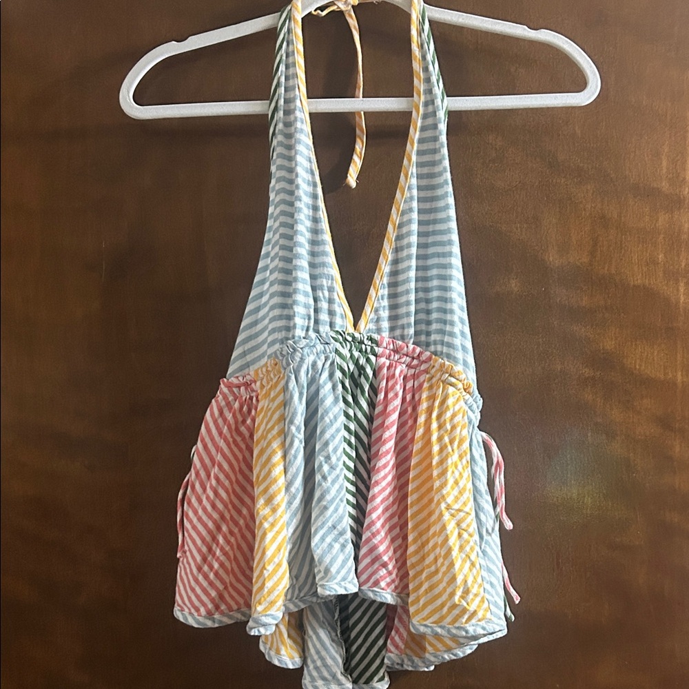 Anthropologie Striped Halter V Neck Top - Picture 2 of 3